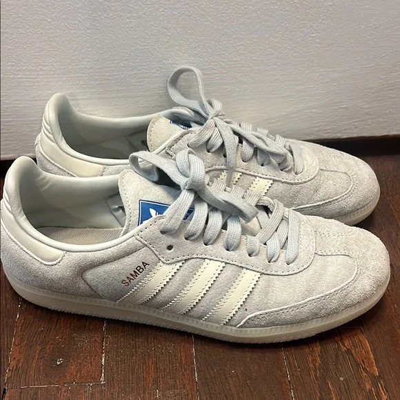 Classic Adidas Samba Light Blue Suede Sneakers - Picture 1 of 5